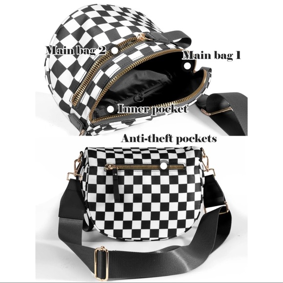 Checkered Black and White Crossbody Bag - Picture 4 of 7